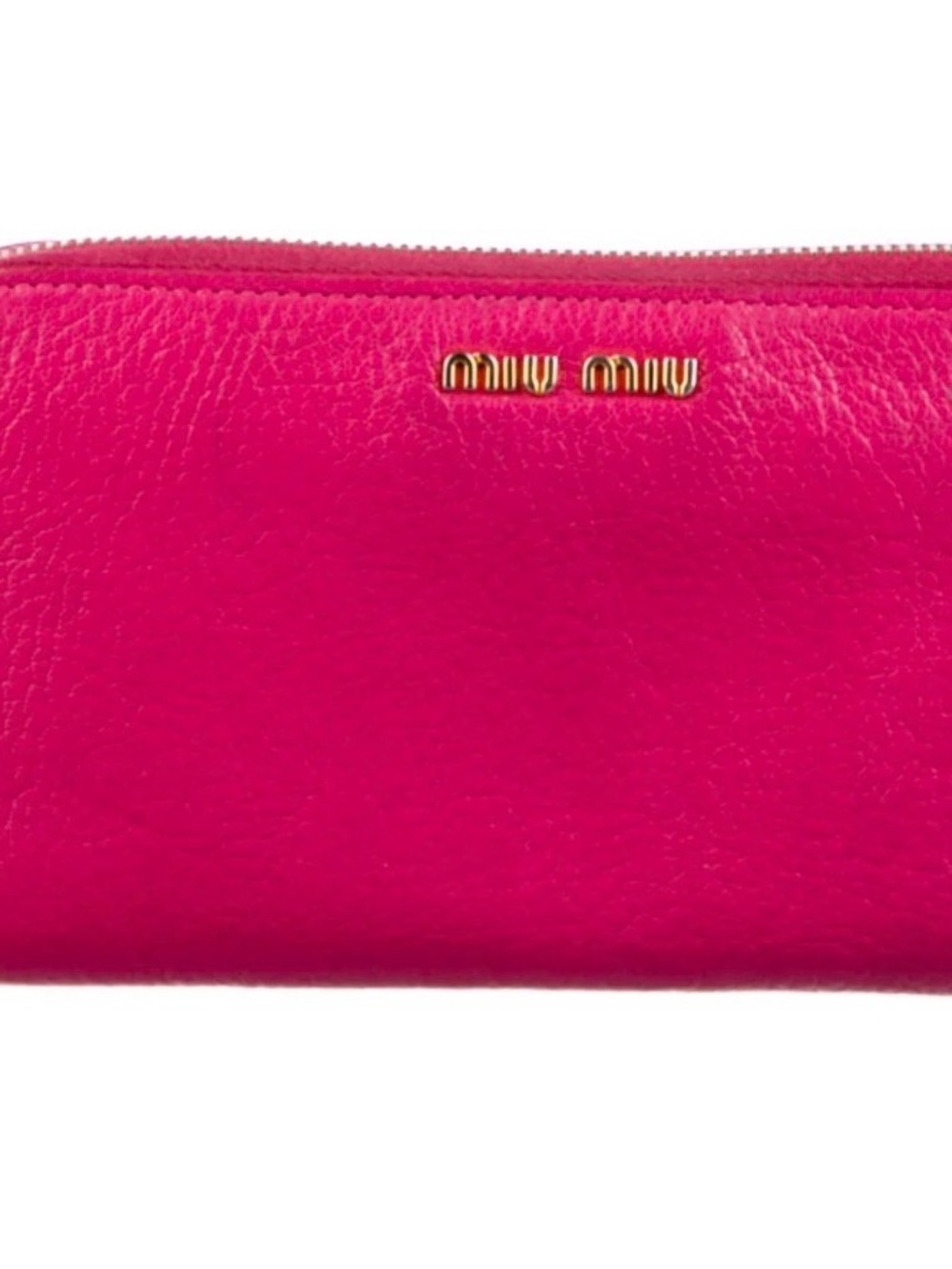Miu Miu Hot Pink Pebbled Leather Zip Pouch with Gold Logo